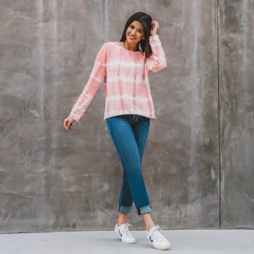 Kut From The Kloth Pink Tie Dye Sweatshirt Relaxed Lounge Top Long Sleeve Medium